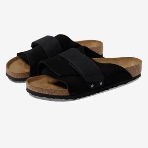 Black Suede Slide Sandals with Adjustable Strap - Women